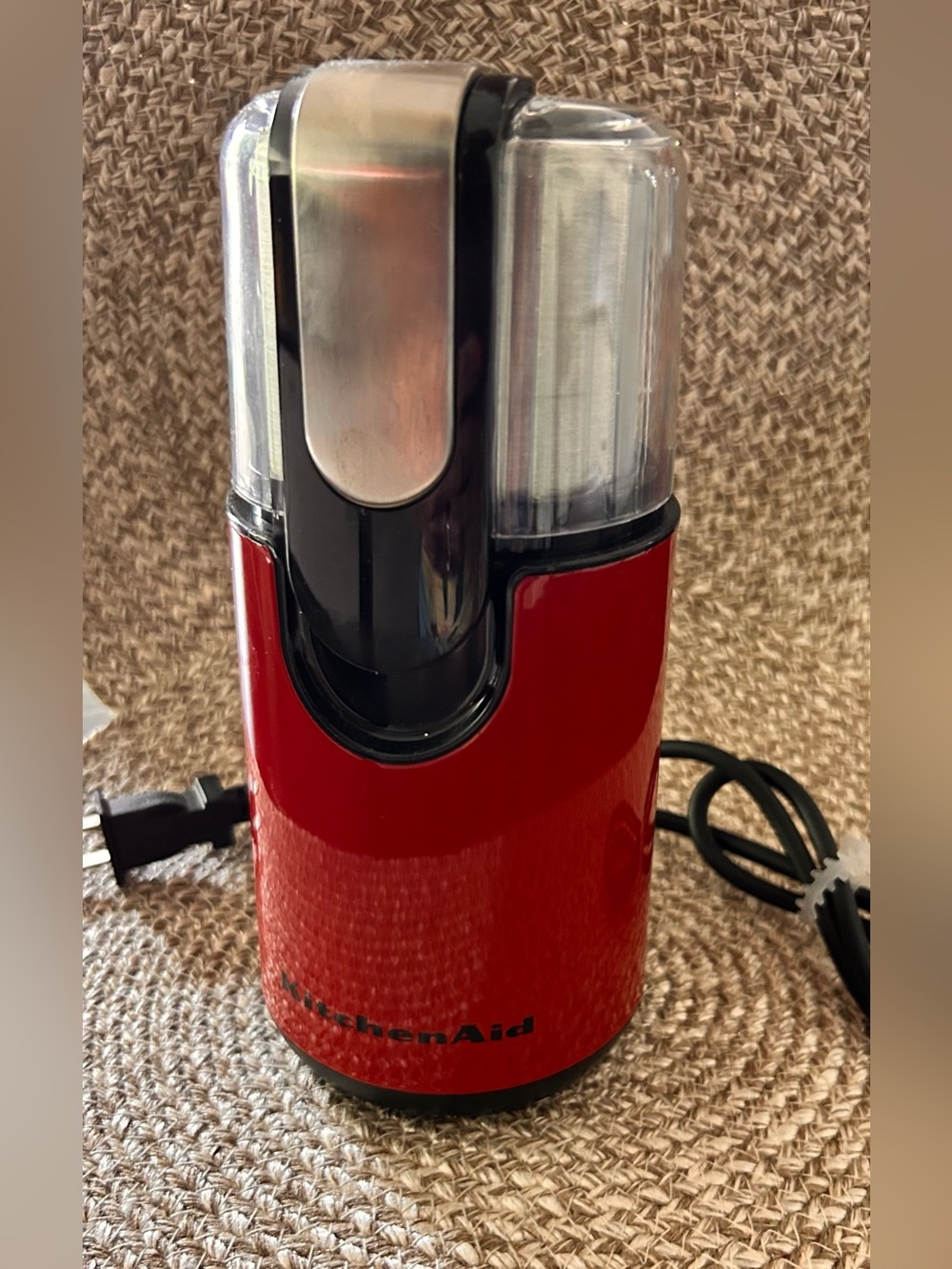 New KitchenAid Red Electric Bean Grinder with Stainless Accents